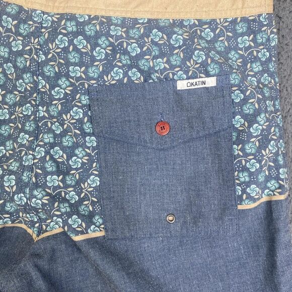 Katin Board Shorts Mens 32 Blue Tan Floral Swim Trunks Pockets Surf Skate Summer - Picture 11 of 11
